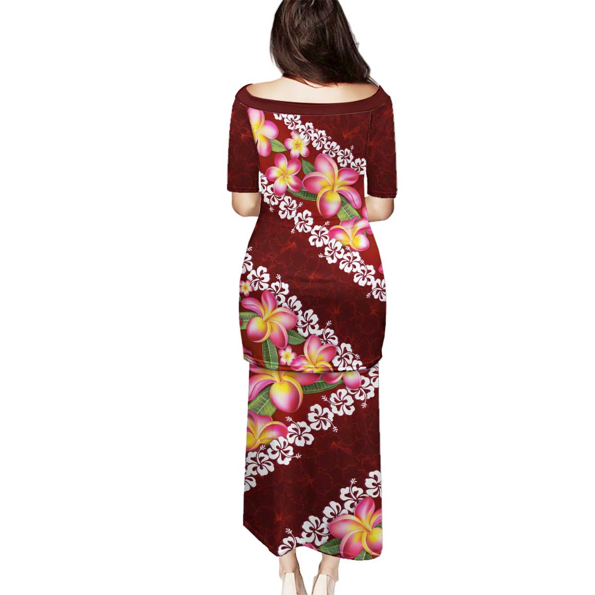 Oxblood Polynesia Family Matching Puletasi and Hawaiian Shirt Plumeria With Hibiscus Pattern Tropical Vibes LT14 - Polynesian Pride