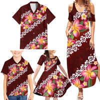 Oxblood Polynesia Family Matching Summer Maxi Dress and Hawaiian Shirt Plumeria With Hibiscus Pattern Tropical Vibes LT14 - Polynesian Pride