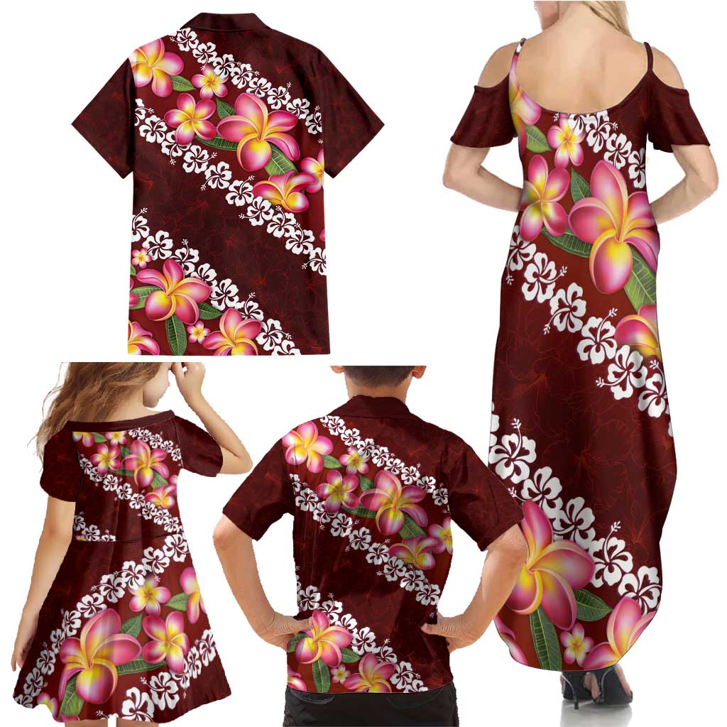 Oxblood Polynesia Family Matching Summer Maxi Dress and Hawaiian Shirt Plumeria With Hibiscus Pattern Tropical Vibes LT14 - Polynesian Pride