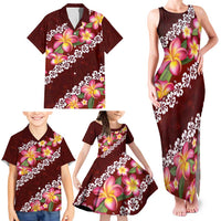 Oxblood Polynesia Family Matching Tank Maxi Dress and Hawaiian Shirt Plumeria With Hibiscus Pattern Tropical Vibes LT14 - Polynesian Pride