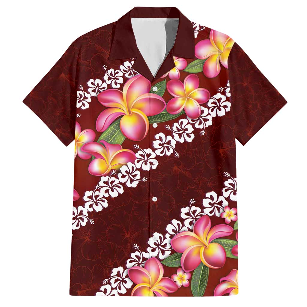 Oxblood Polynesia Hawaiian Shirt Plumeria With Hibiscus Pattern Tropical Vibes LT14 Oxblood - Polynesian Pride