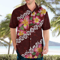 Oxblood Polynesia Hawaiian Shirt Plumeria With Hibiscus Pattern Tropical Vibes LT14 - Polynesian Pride