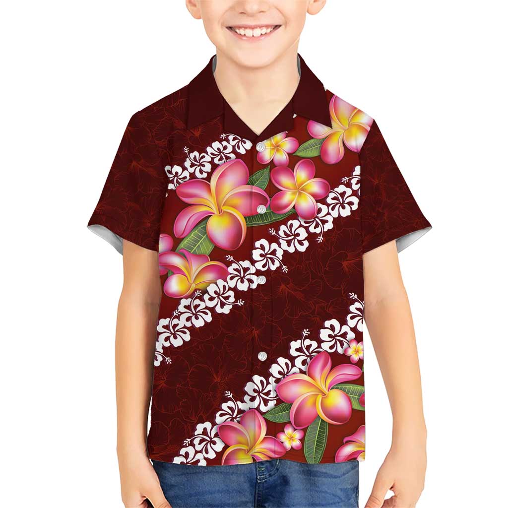 Oxblood Polynesia Hawaiian Shirt Plumeria With Hibiscus Pattern Tropical Vibes LT14 - Polynesian Pride