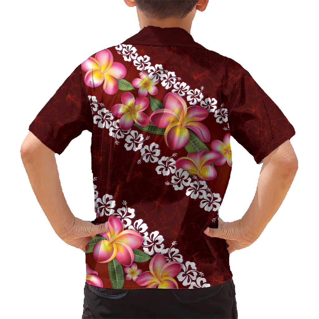 Oxblood Polynesia Hawaiian Shirt Plumeria With Hibiscus Pattern Tropical Vibes LT14 - Polynesian Pride