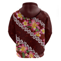 Oxblood Polynesia Hoodie Plumeria With Hibiscus Pattern Tropical Vibes LT14 - Polynesian Pride