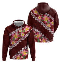 Oxblood Polynesia Hoodie Plumeria With Hibiscus Pattern Tropical Vibes LT14 - Polynesian Pride