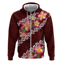 Oxblood Polynesia Hoodie Plumeria With Hibiscus Pattern Tropical Vibes LT14 Zip Hoodie Oxblood - Polynesian Pride