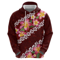 Oxblood Polynesia Hoodie Plumeria With Hibiscus Pattern Tropical Vibes LT14 - Polynesian Pride