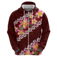 Oxblood Polynesia Hoodie Plumeria With Hibiscus Pattern Tropical Vibes LT14 - Polynesian Pride