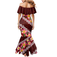 Oxblood Polynesia Mermaid Dress Plumeria With Hibiscus Pattern Tropical Vibes LT14 - Polynesian Pride