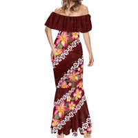 Oxblood Polynesia Mermaid Dress Plumeria With Hibiscus Pattern Tropical Vibes LT14 - Polynesian Pride