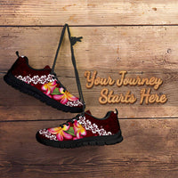 Oxblood Polynesia Sneakers Plumeria With Hibiscus Pattern Tropical Vibes