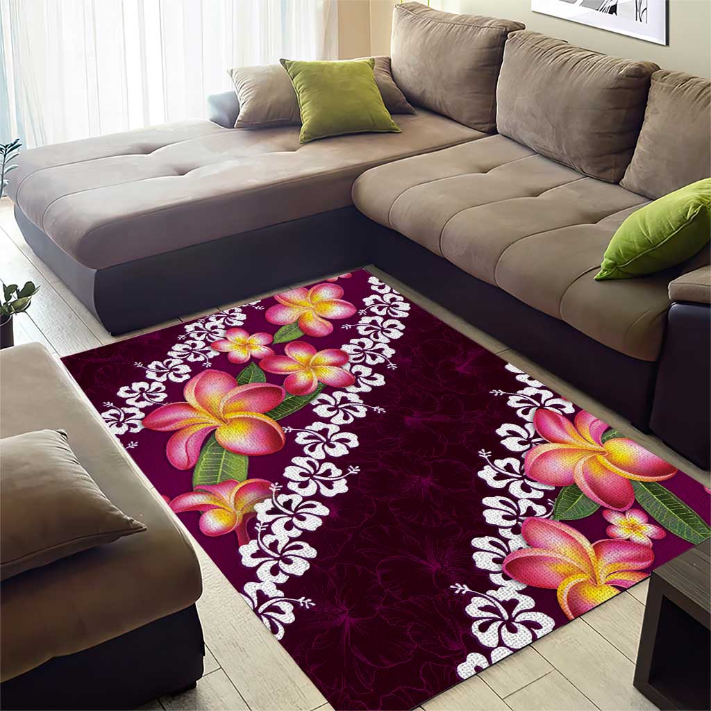 Pink Polynesia Area Rug Plumeria With Hibiscus Pattern Tropical Vibes