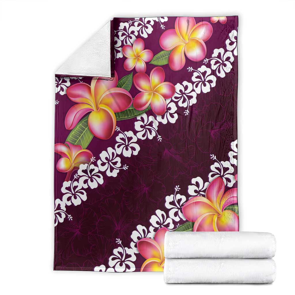 Pink Polynesia Blanket Plumeria With Hibiscus Pattern Tropical Vibes