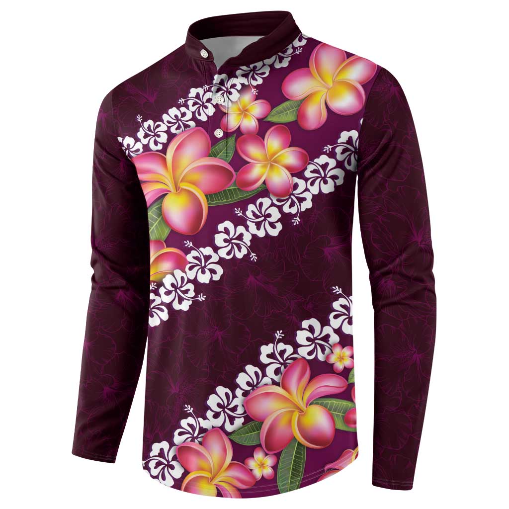 Pink Polynesia Button Sweatshirt Plumeria With Hibiscus Pattern Tropical Vibes