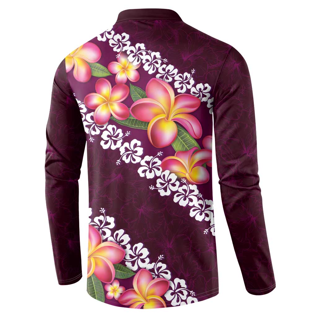 Pink Polynesia Button Sweatshirt Plumeria With Hibiscus Pattern Tropical Vibes