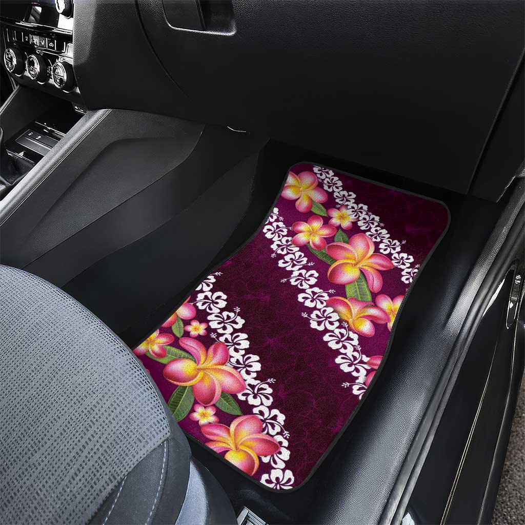 Pink Polynesia Car Mats Plumeria With Hibiscus Pattern Tropical Vibes