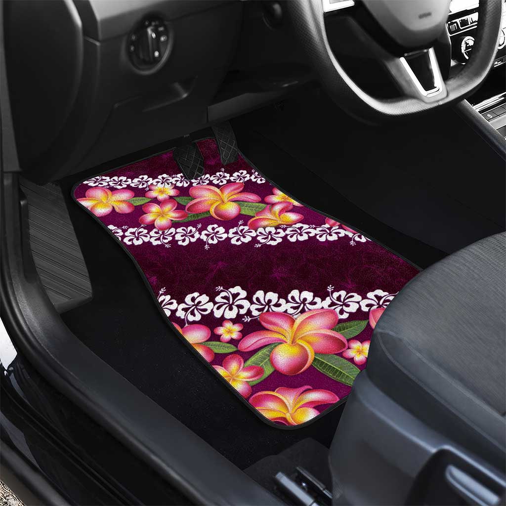 Pink Polynesia Car Mats Plumeria With Hibiscus Pattern Tropical Vibes