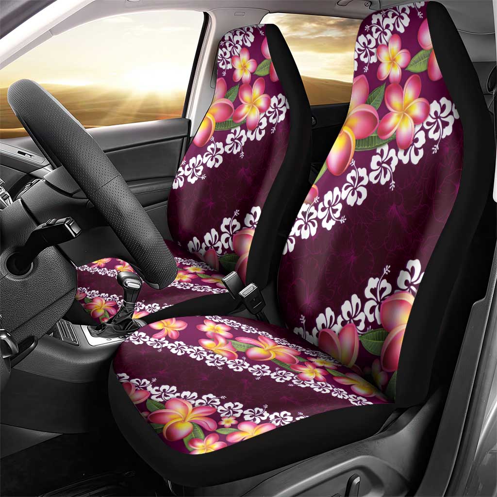 Pink Polynesia Car Seat Cover Plumeria With Hibiscus Pattern Tropical Vibes LT14 - Polynesian Pride