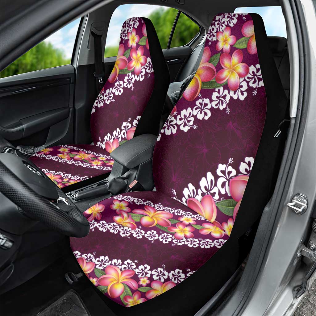 Pink Polynesia Car Seat Cover Plumeria With Hibiscus Pattern Tropical Vibes LT14 - Polynesian Pride