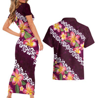 Pink Polynesia Couples Matching Short Sleeve Bodycon Dress and Hawaiian Shirt Plumeria With Hibiscus Pattern Tropical Vibes LT14 - Polynesian Pride