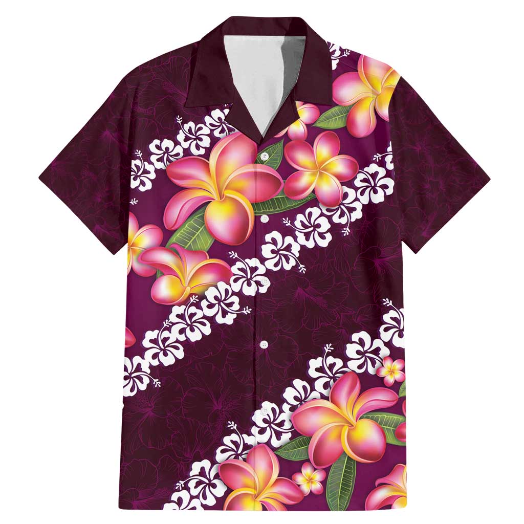 Pink Polynesia Family Matching Mermaid Dress and Hawaiian Shirt Plumeria With Hibiscus Pattern Tropical Vibes LT14 Dad's Shirt - Short Sleeve Pink - Polynesian Pride