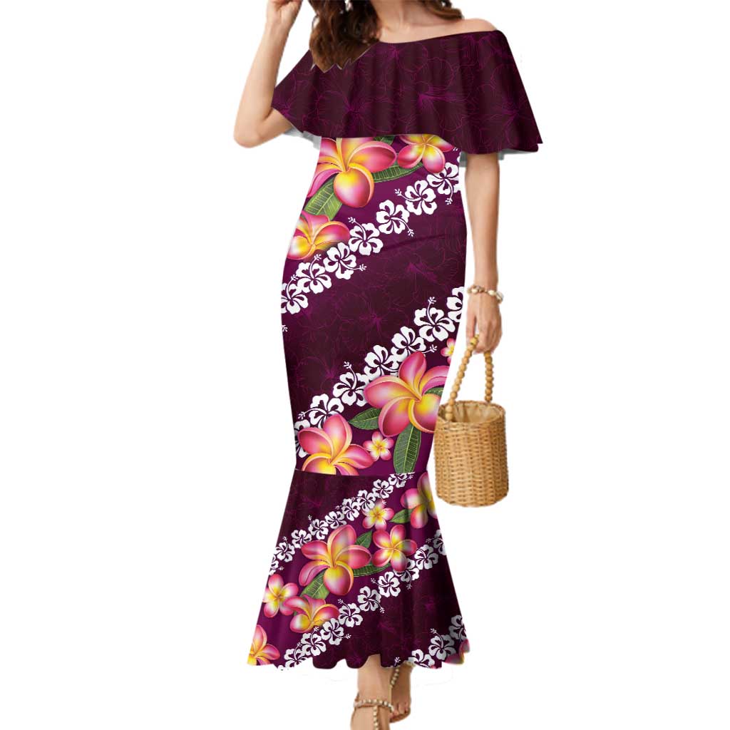 Pink Polynesia Family Matching Mermaid Dress and Hawaiian Shirt Plumeria With Hibiscus Pattern Tropical Vibes LT14 Mom's Dress Pink - Polynesian Pride