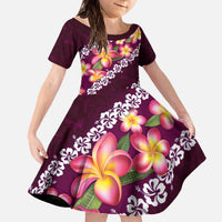 Pink Polynesia Family Matching Off The Shoulder Long Sleeve Dress and Hawaiian Shirt Plumeria With Hibiscus Pattern Tropical Vibes LT14 Daughter's Dress Pink - Polynesian Pride