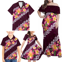 Pink Polynesia Family Matching Off Shoulder Maxi Dress and Hawaiian Shirt Plumeria With Hibiscus Pattern Tropical Vibes LT14 - Polynesian Pride