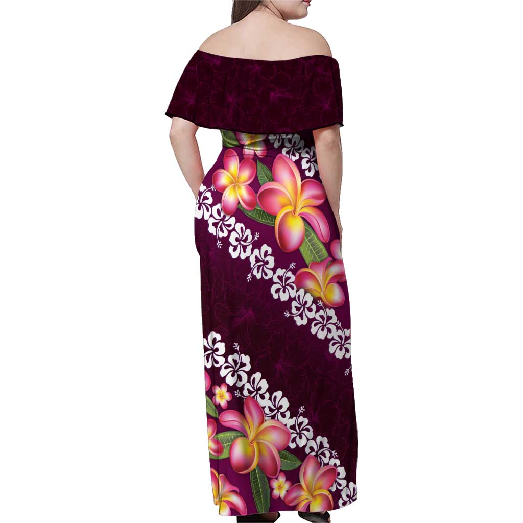 Pink Polynesia Family Matching Off Shoulder Maxi Dress and Hawaiian Shirt Plumeria With Hibiscus Pattern Tropical Vibes LT14 - Polynesian Pride