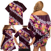 Pink Polynesia Family Matching Off Shoulder Short Dress and Hawaiian Shirt Plumeria With Hibiscus Pattern Tropical Vibes LT14 - Polynesian Pride