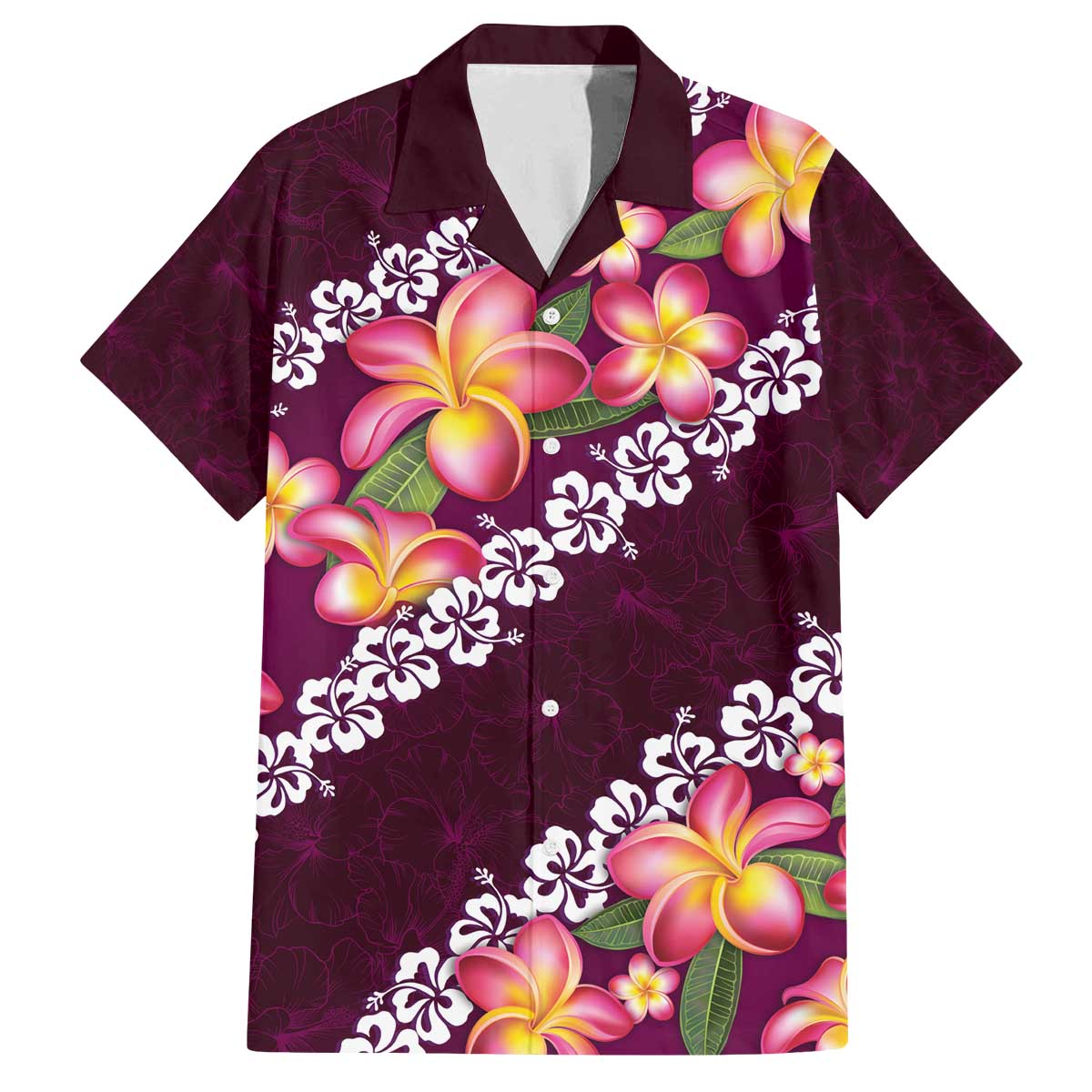 Pink Polynesia Family Matching Off Shoulder Short Dress and Hawaiian Shirt Plumeria With Hibiscus Pattern Tropical Vibes LT14 Dad's Shirt - Short Sleeve Pink - Polynesian Pride