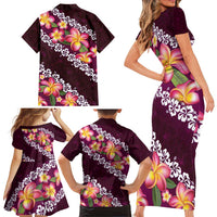 Pink Polynesia Family Matching Short Sleeve Bodycon Dress and Hawaiian Shirt Plumeria With Hibiscus Pattern Tropical Vibes LT14 - Polynesian Pride