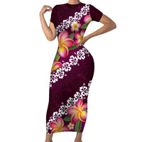 Pink Polynesia Family Matching Short Sleeve Bodycon Dress and Hawaiian Shirt Plumeria With Hibiscus Pattern Tropical Vibes LT14 Mom's Dress Pink - Polynesian Pride