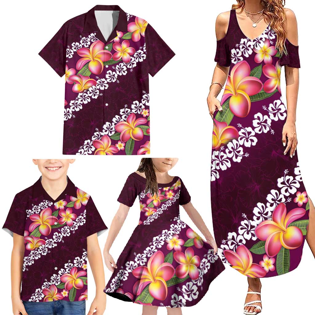 Pink Polynesia Family Matching Summer Maxi Dress and Hawaiian Shirt Plumeria With Hibiscus Pattern Tropical Vibes LT14 - Polynesian Pride
