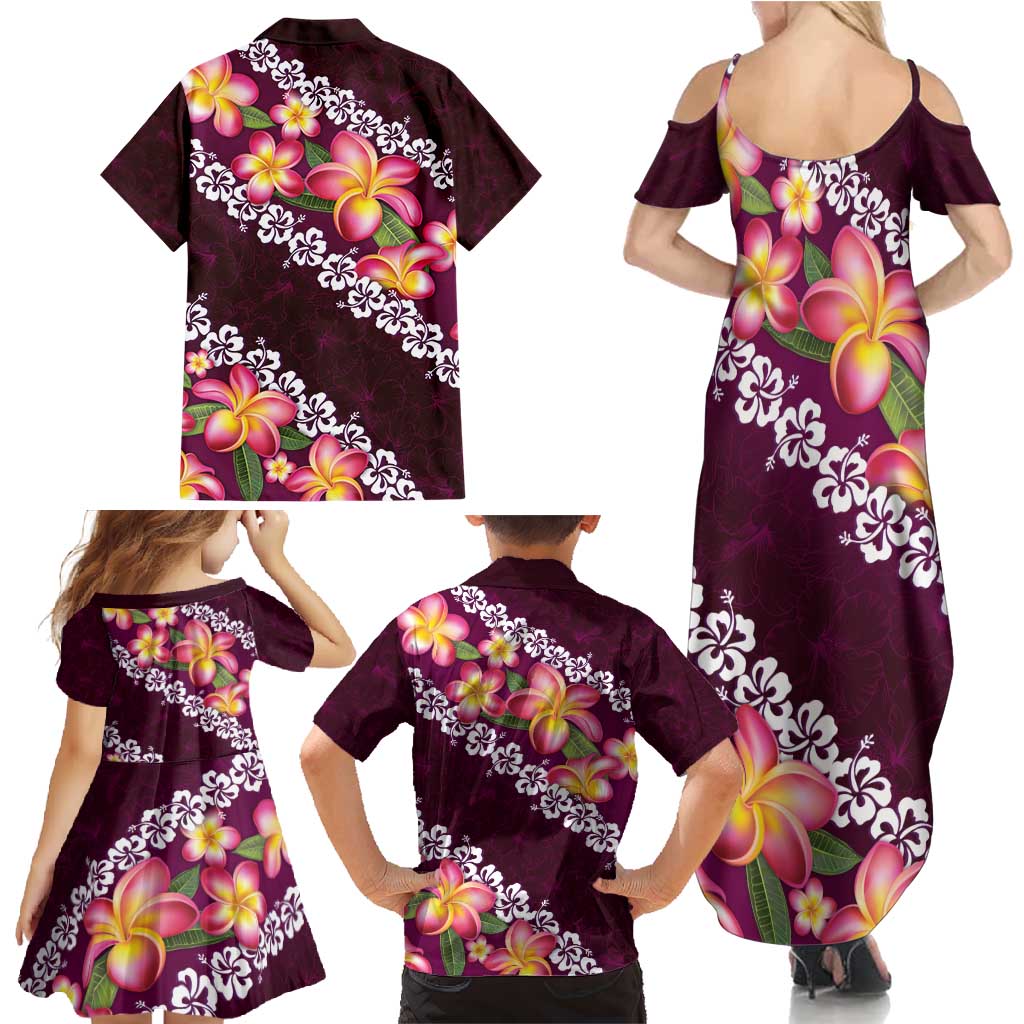 Pink Polynesia Family Matching Summer Maxi Dress and Hawaiian Shirt Plumeria With Hibiscus Pattern Tropical Vibes LT14 - Polynesian Pride