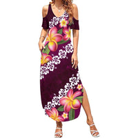 Pink Polynesia Family Matching Summer Maxi Dress and Hawaiian Shirt Plumeria With Hibiscus Pattern Tropical Vibes LT14 Mom's Dress Pink - Polynesian Pride