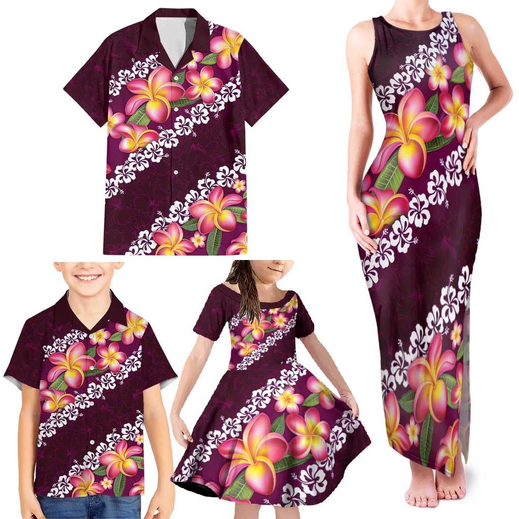 Pink Polynesia Family Matching Tank Maxi Dress and Hawaiian Shirt Plumeria With Hibiscus Pattern Tropical Vibes LT14 - Polynesian Pride