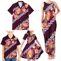 Pink Polynesia Family Matching Tank Maxi Dress and Hawaiian Shirt Plumeria With Hibiscus Pattern Tropical Vibes LT14 - Polynesian Pride
