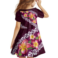 Pink Polynesia Kid Short Sleeve Dress Plumeria With Hibiscus Pattern Tropical Vibes LT14 - Polynesian Pride