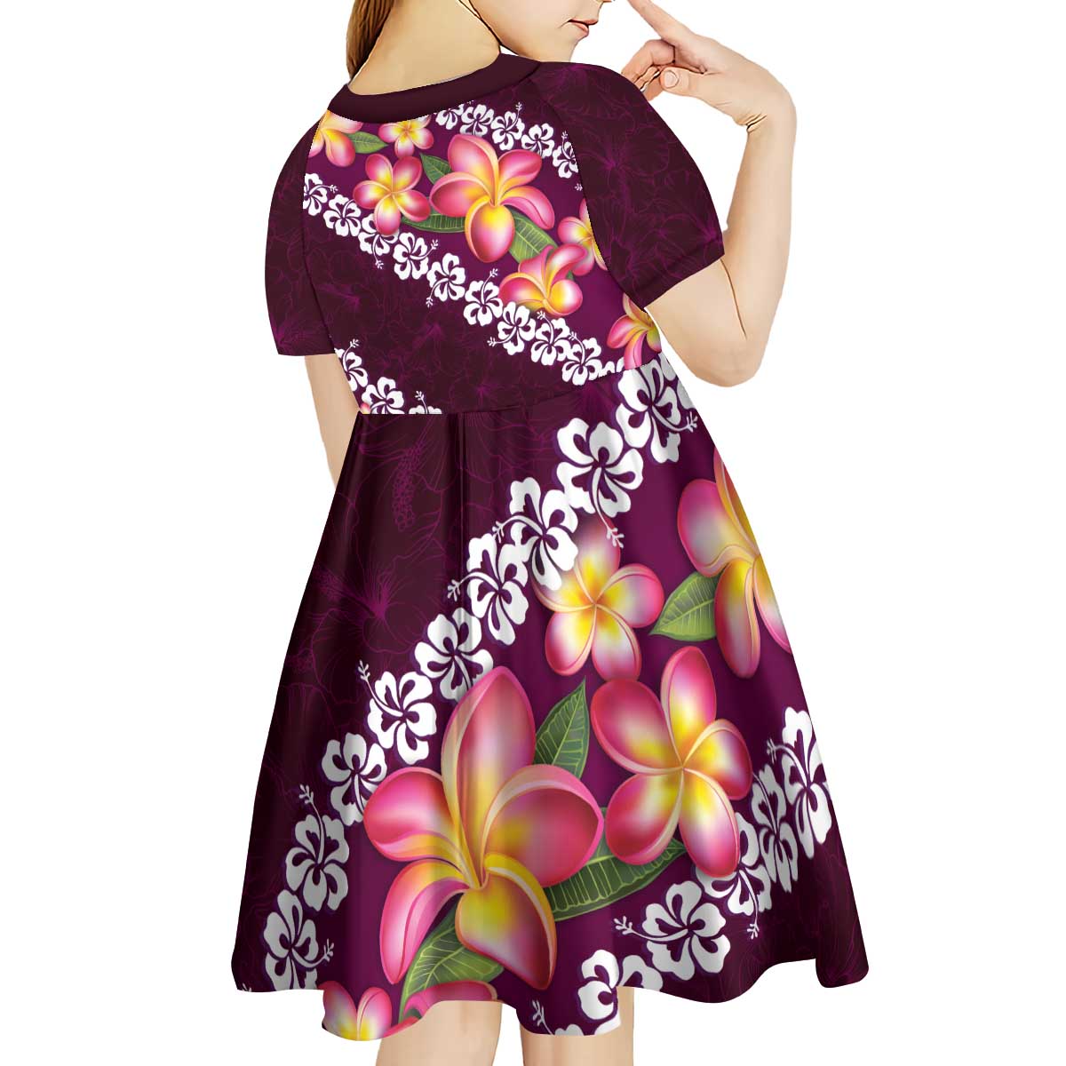 Pink Polynesia Kid Short Sleeve Dress Plumeria With Hibiscus Pattern Tropical Vibes LT14 - Polynesian Pride