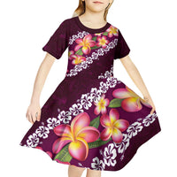 Pink Polynesia Kid Short Sleeve Dress Plumeria With Hibiscus Pattern Tropical Vibes LT14 - Polynesian Pride