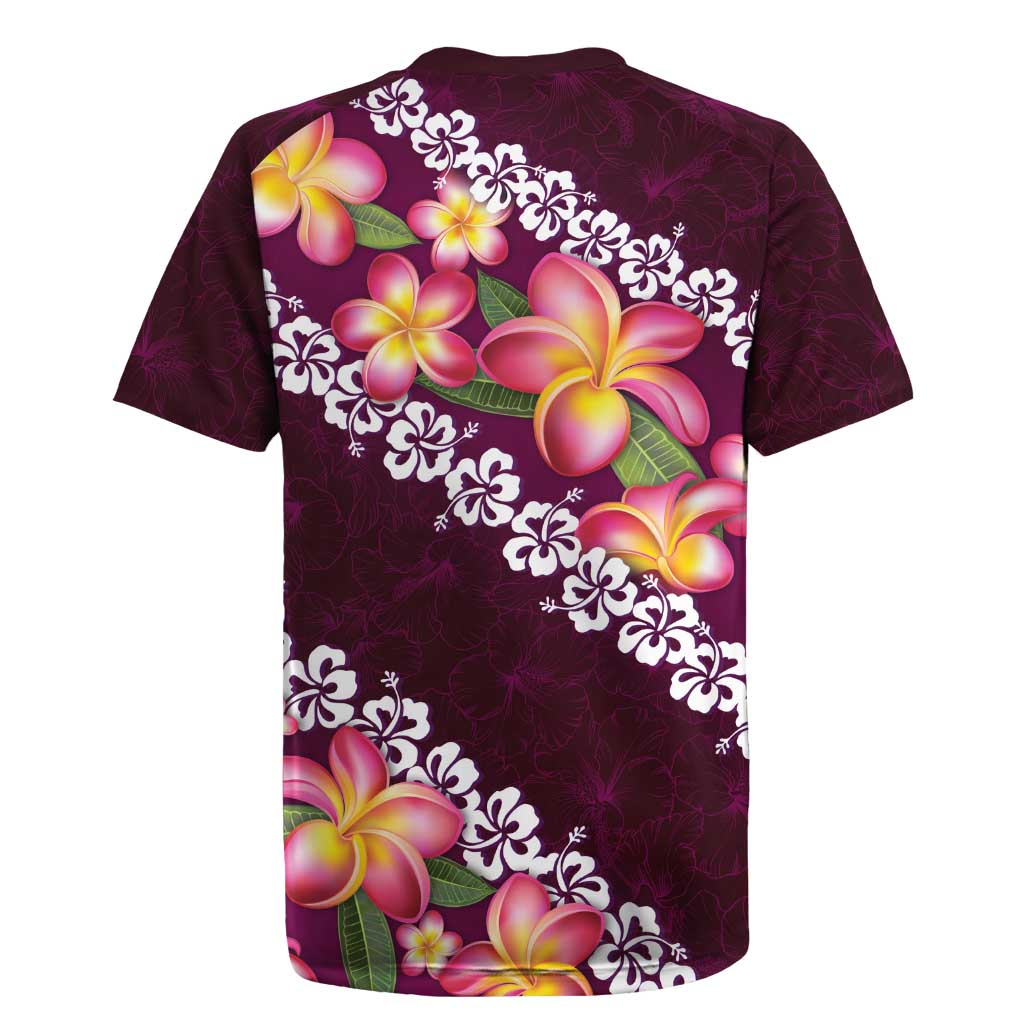 Pink Polynesia Rugby Jersey Plumeria With Hibiscus Pattern Tropical Vibes