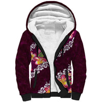 Pink Polynesia Sherpa Hoodie Plumeria With Hibiscus Pattern Tropical Vibes LT14 Unisex Pink - Polynesian Pride