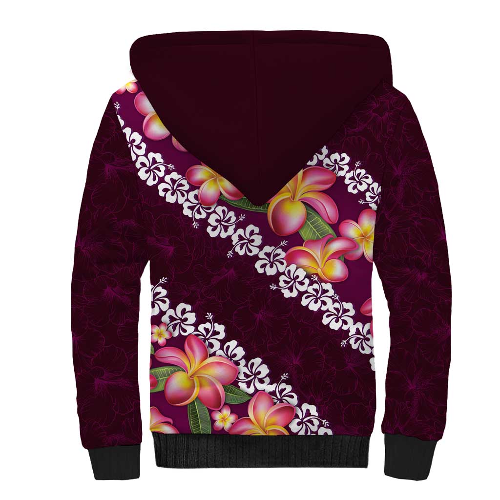 Pink Polynesia Sherpa Hoodie Plumeria With Hibiscus Pattern Tropical Vibes LT14 - Polynesian Pride