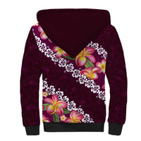 Pink Polynesia Sherpa Hoodie Plumeria With Hibiscus Pattern Tropical Vibes LT14 - Polynesian Pride