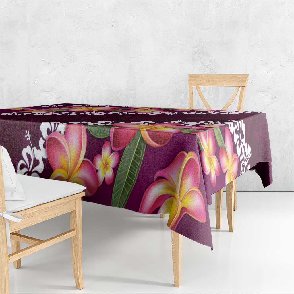 Pink Polynesia Tablecloth Plumeria With Hibiscus Pattern Tropical Vibes