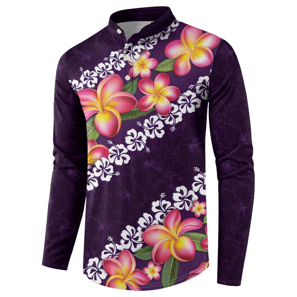 Purple Polynesia Button Sweatshirt Plumeria With Hibiscus Pattern Tropical Vibes