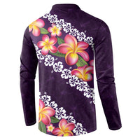 Purple Polynesia Button Sweatshirt Plumeria With Hibiscus Pattern Tropical Vibes