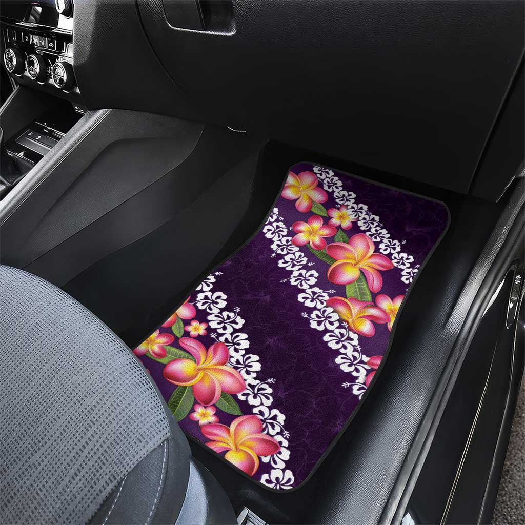 Purple Polynesia Car Mats Plumeria With Hibiscus Pattern Tropical Vibes
